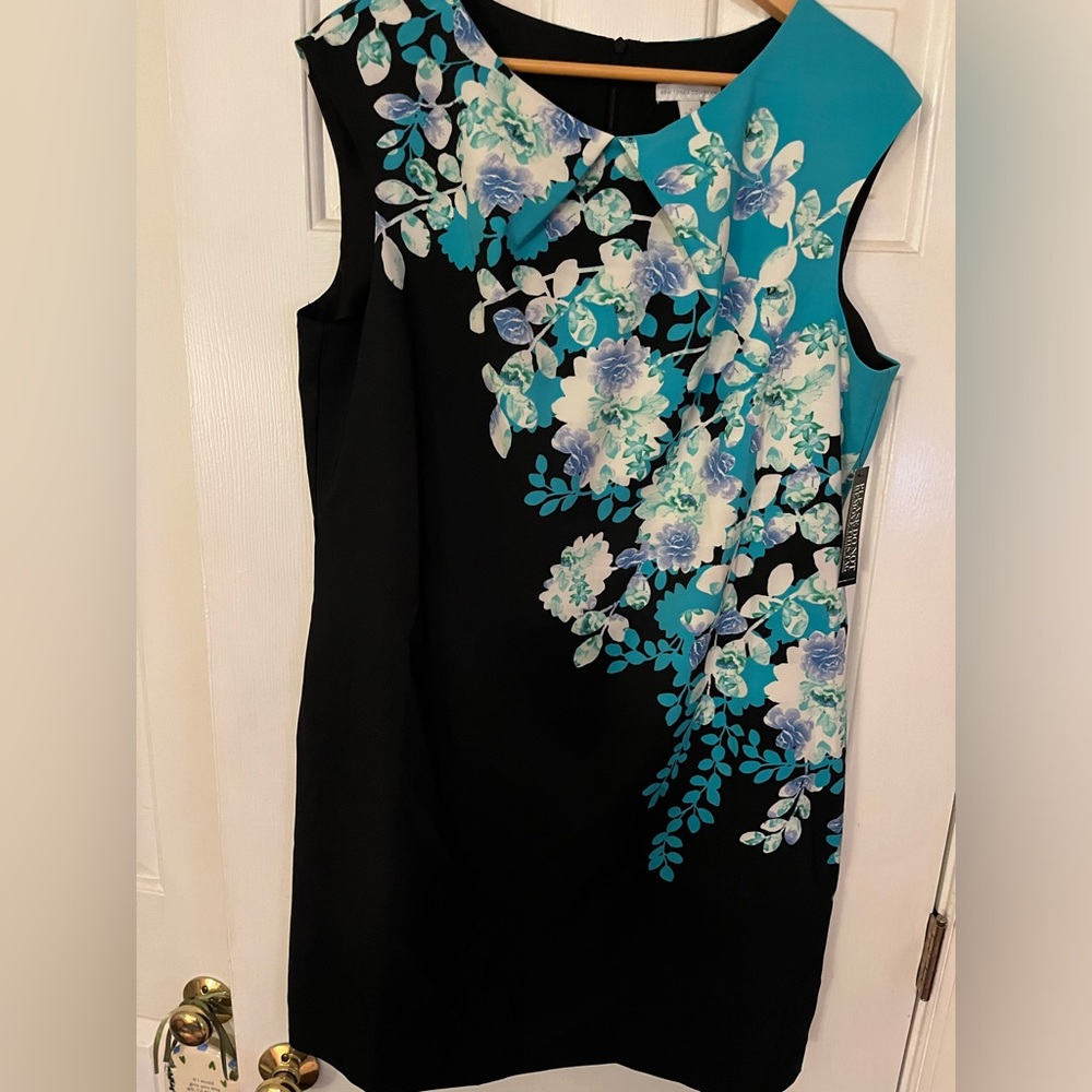 Beautiful Sleeveless Dress Black Teal Sz 18